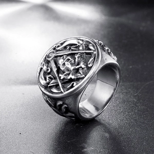 Vintage punk skull and crossbones signet ring for men in oxidized stainless steel