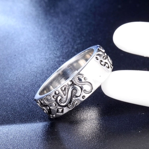 Macro view of retro Masonic eye ring with intricate silver embossed steel textures