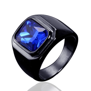 Chevalière Nordique Minimaliste en Acier Inoxydable Noir pour Hommes Carré avec Strass Bande Large Bijoux de Mode Polis