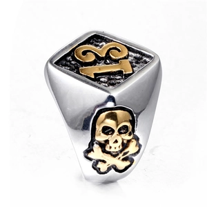 Anello Teschio in Acciaio Inossidabile per Uomo Stile Gothic Punk Biker Numero 13 Anello a Sigillo Oro Argento