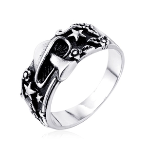 Vintage Titanium Steel Mushroom Relief Ring Gothic Punk Star Floral Oxidized Band Ring For Men Women Fashion Jewelry