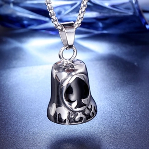 Vintage punk spade bell pendant in stainless steel with silver square box chain