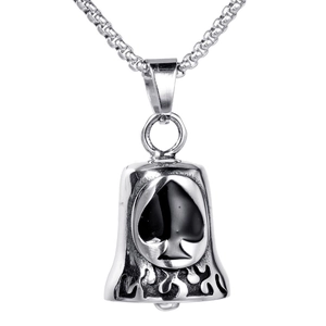 Retro punk magician ace of spades bell pendant in stainless steel with a box chain