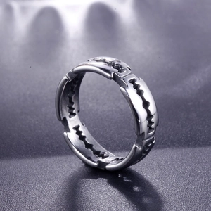 Silver stainless steel ring with unique blade link design in punk and rock style
