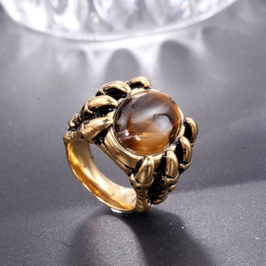Men's punk rock tiger eye ring with vintage beast claw setting in gold finish