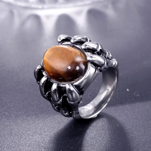 Vintage dragon claw ring for men featuring an oval tiger eye stone in stainless steel