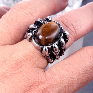 Vintage dragon claw ring with large oval tiger eye stone for men in stainless steel finish