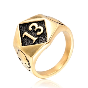 Men's Stainless Steel Number 13 Skull Shield Ring Punk Biker Rock Vintage Signet Jewelry Gold Black Fashion Finger Ring