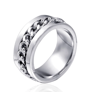 Stainless Steel Spinner Chain Ring For Men Women Hip Hop Punk Cuban Link Rotating Band Ring Anxiety Relief Jewelry Gift
