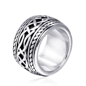 Bague Large en Acier Inoxydable avec Nœud Celtique Vintage pour Hommes Punk Gothique Biker Rétro Couleur Argent Bijoux
