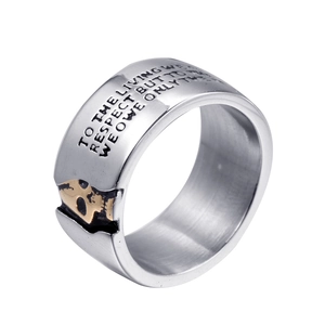Vintage Stainless Steel Skull Ring Men Women Engraved Voltaire Quote Punk Gothic Biker Wide Band Finger Jewelry Accessories