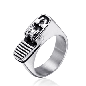 Vintage punk mechanical lighter-style titanium steel ring for men with polished finish