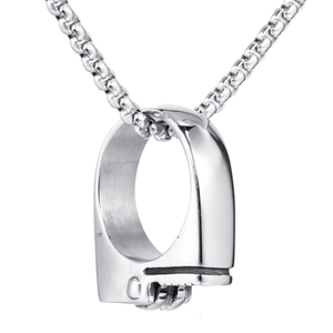 Polished stainless steel industrial style handcuff pendant necklace with square box chain link