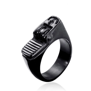Retro punk style stainless steel ring featuring a unique lighter wheel design in black