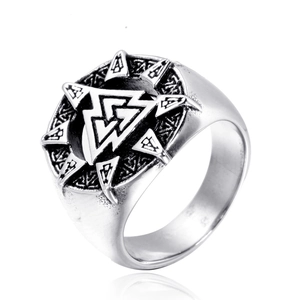 Vintage Stainless Steel Nordic Viking Valknut Triangle Symbol Ring Men Rune Punk Gothic Wide Band Ring Jewelry