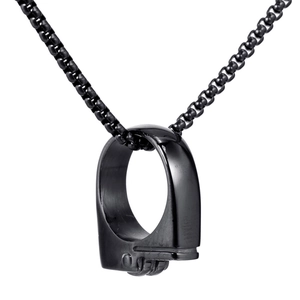 Men's black stainless steel necklace featuring a punk industrial circular pendant