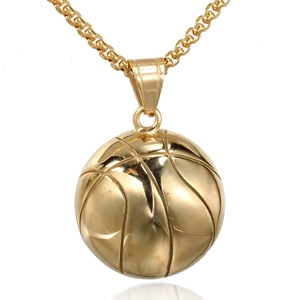 Poliertes Gold Basketball Anhänger Halskette für Herren mit Boxkette und 3D Textur Details