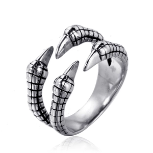 Vintage Stainless Steel Dragon Claw Open Ring For Men Punk Gothic Scale Texture Adjustable Jewelry Lucky Gift Steel Color
