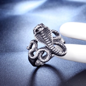 Bague serpent cobra punk gothique pour homme en acier inoxydable argenté vieilli