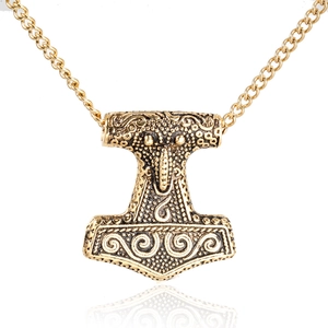 Goldene Wikinger Mjölnir Halskette mit filigranen nordischen Relief-Verzierungen