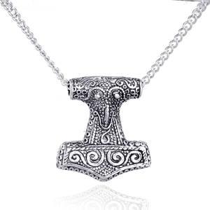 Vintage Thorshammer Mjölnir Anhänger aus Edelstahl mit nordischer Gravur