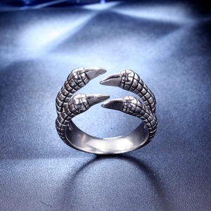 Vintage silver dragon claw open ring with detailed scale textures for men and women