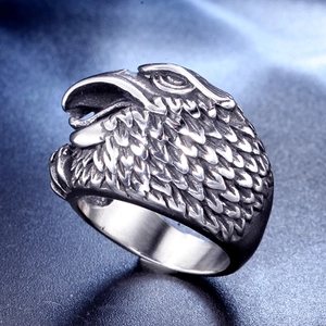Vintage Stainless Steel Eagle Head Ring For Men Punk Gothic Distressed Finish Animal Finger Ring Jewelry Gift