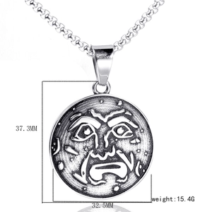 Detailed view of skull pendant with dimensions 37.3x32.5mm and weight 15.4g