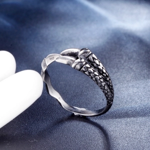Vintage silver stainless steel dragon claw ring with detailed scales on silk background