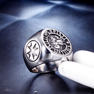 Vintage stainless steel Knights Templar seal ring with Sigillum Militum Xpisti engraving