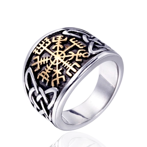 Vintage Viking Vegvisir Ring Men Stainless Steel Celtic Knot Compass Band Ring Nordic Mythology Retro Jewelry For Men