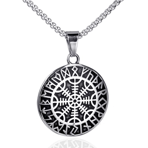 Stainless Steel Viking Compass Pendant Necklace Nordic Runic Vegvisir Retro Amulet Jewelry For Men