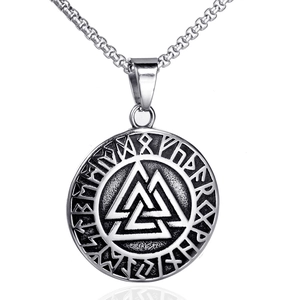 Edelstahl Wikinger Valknut Anhänger Nordische Runen Runde Medaille Halskette Für Herren Retro Mythologie Nur Anhänger