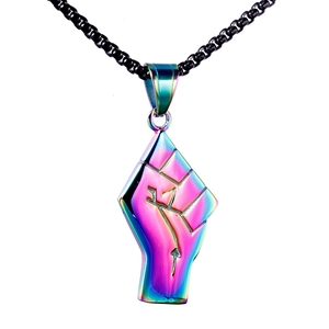 Punk Power Fist Stainless Steel Pendant For Men Women Iridescent Rainbow Vacuum Plated Gothic Hip Hop Streetwear Jewelry Gift