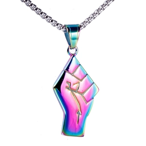 Punk style stainless steel fist pendant necklace with colorful electroplated gradient finish