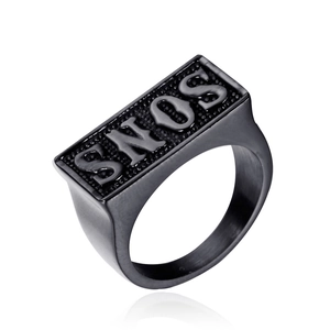 Men's punk stainless steel ring with black Sons of Anarchy embossed engraving