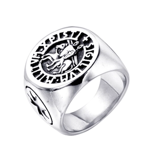 Vintage Stainless Steel Knights Templar Seal Ring For Men Retro Latin Inscription Cross Religious Signet Biker Band Jewelry