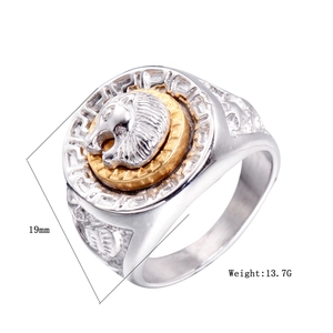 Détail bague tête de lion pour homme avec diamètre de 19mm et poids de 13,7g