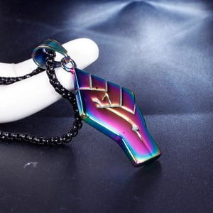 Rainbow plated fist pendant on black box chain necklace for men and women