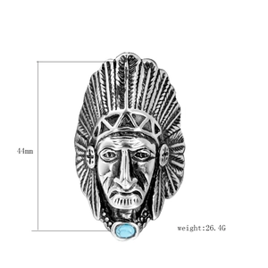 Macro detail of Indian Chief ring showing 44mm height and 26.4g weight specifications