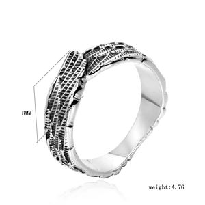 Detailed macro view of 8mm vintage stainless steel ring with dragon scale texture