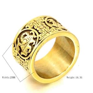 25MM breiter Edelstahlring mit Goldfinish und Relief der vier mythischen Bestien