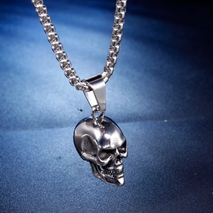 Pendentif tête de mort gothique pour homme en acier inoxydable avec chaîne box