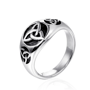 Vintage Viking Totem Stainless Steel Ring Celtic Triquetra Knot Wide Band Ring For Men Women Punk Gothic Fashion Jewelry