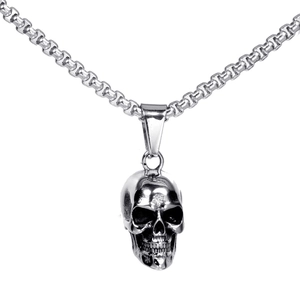 Collier pour homme avec pendentif tête de mort en acier inoxydable poli et chaîne