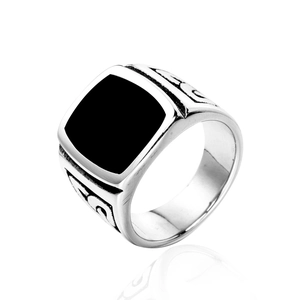 Vintage Men Stainless Steel Celtic Knot Signet Ring Black Enamel Inlay Punk Gothic Industrial Style Ring Jewelry For Him