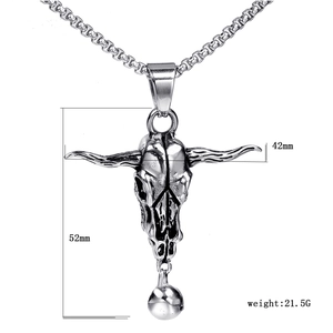 Collier avec pendentif tête de taureau en acier inoxydable style punk avec dimensions