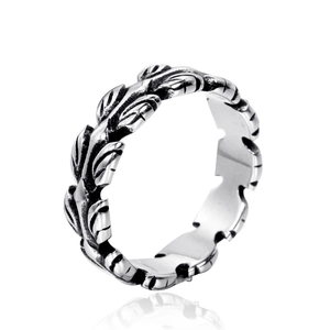 Vintage Stainless Steel Feather Leaf Ring For Men Women Retro Distressed Olive Branch Texture Finger Ring Fashion Jewelry