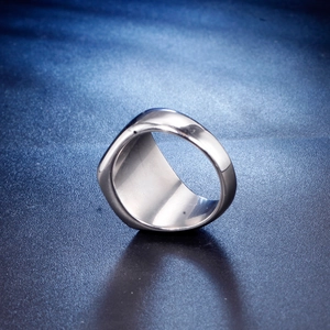 Polished silver square signet ring for women featuring thick band and glossy finish