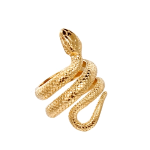 Vintage gold stainless steel snake ring with realistic scale texture and spiral design